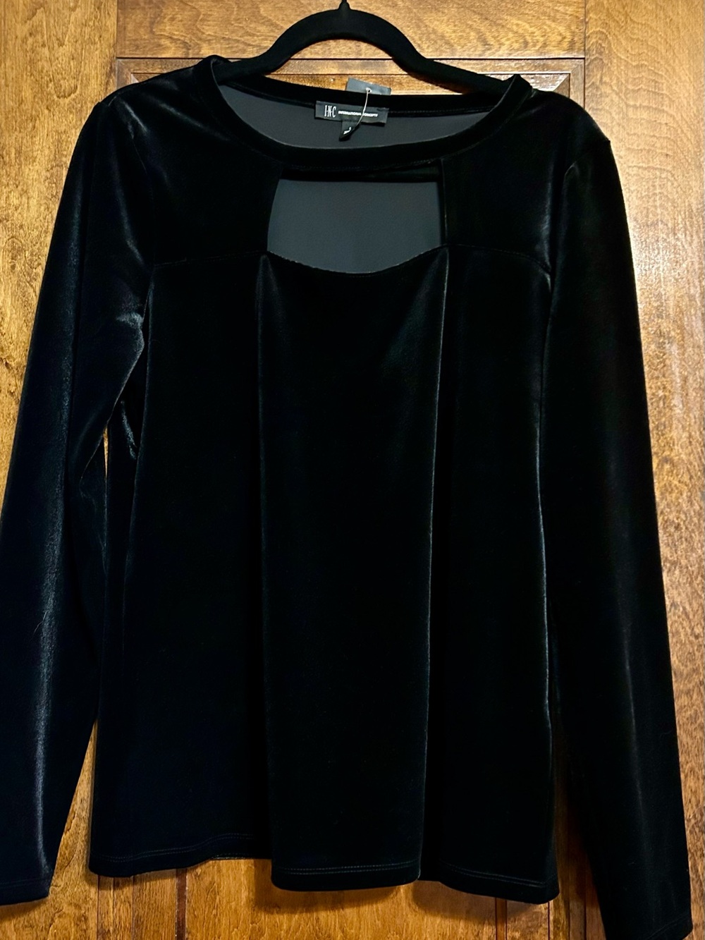 INC International Concepts Black Velvet Scoop Neck Top